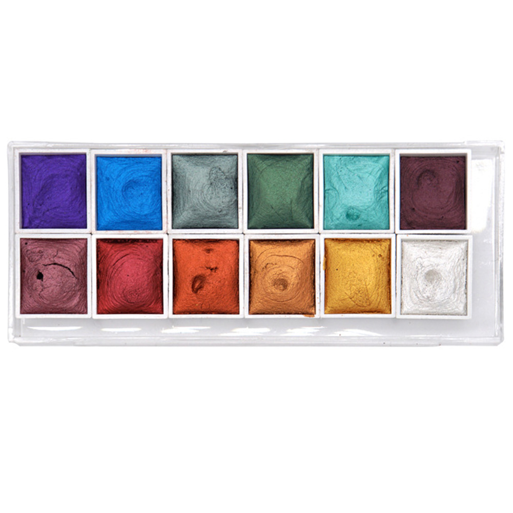 12 색 높은 포화 수채화 물감 세트 반짝이 단색 안료 어린이 선물 미술 용품 낙서 도구 전문